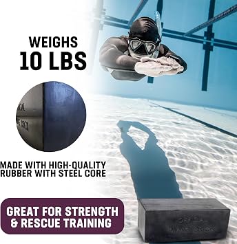 Kemp USA 10 lb Rubber Diving Brick Durable Rectangular Water Weight | Durable Rubber Construction, High-Quality Molded 10 Lb Diving Brick Designed For Repeated Use In Lifeguard Training And Pools