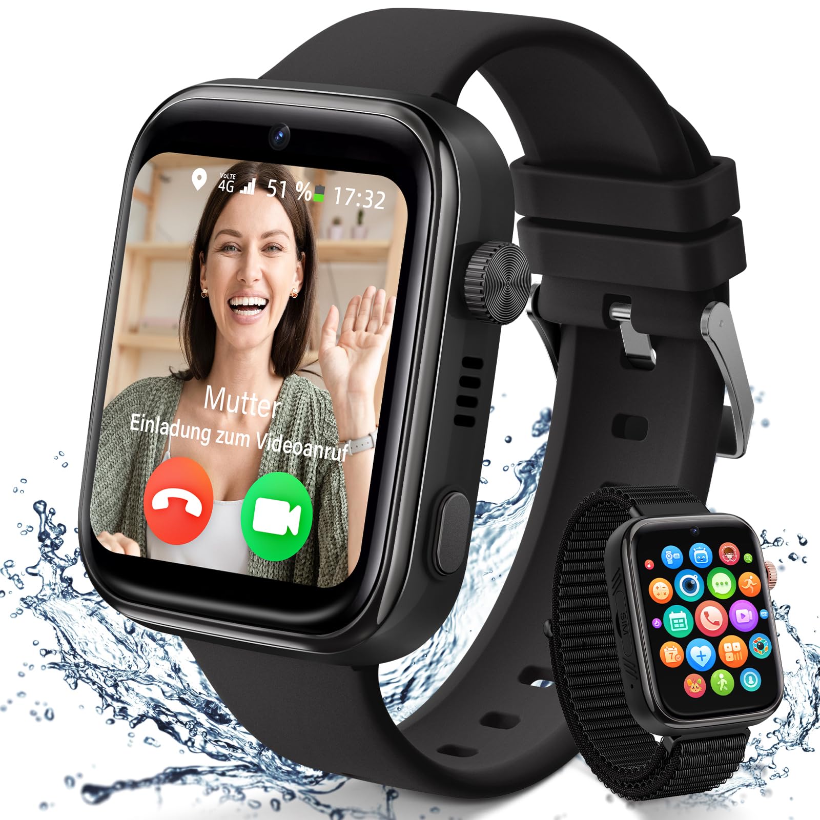 XINGHESF Reloj Inteligente Niño, 1.83''HD 4G Smartwatch para Niños con GPS/WiFi/SOS/Videollamada/Whatsapp/5 Modos Deportivos, IP67 Impermeable - Regalos Smartwatch Niña Niño Viene con 2 Correas