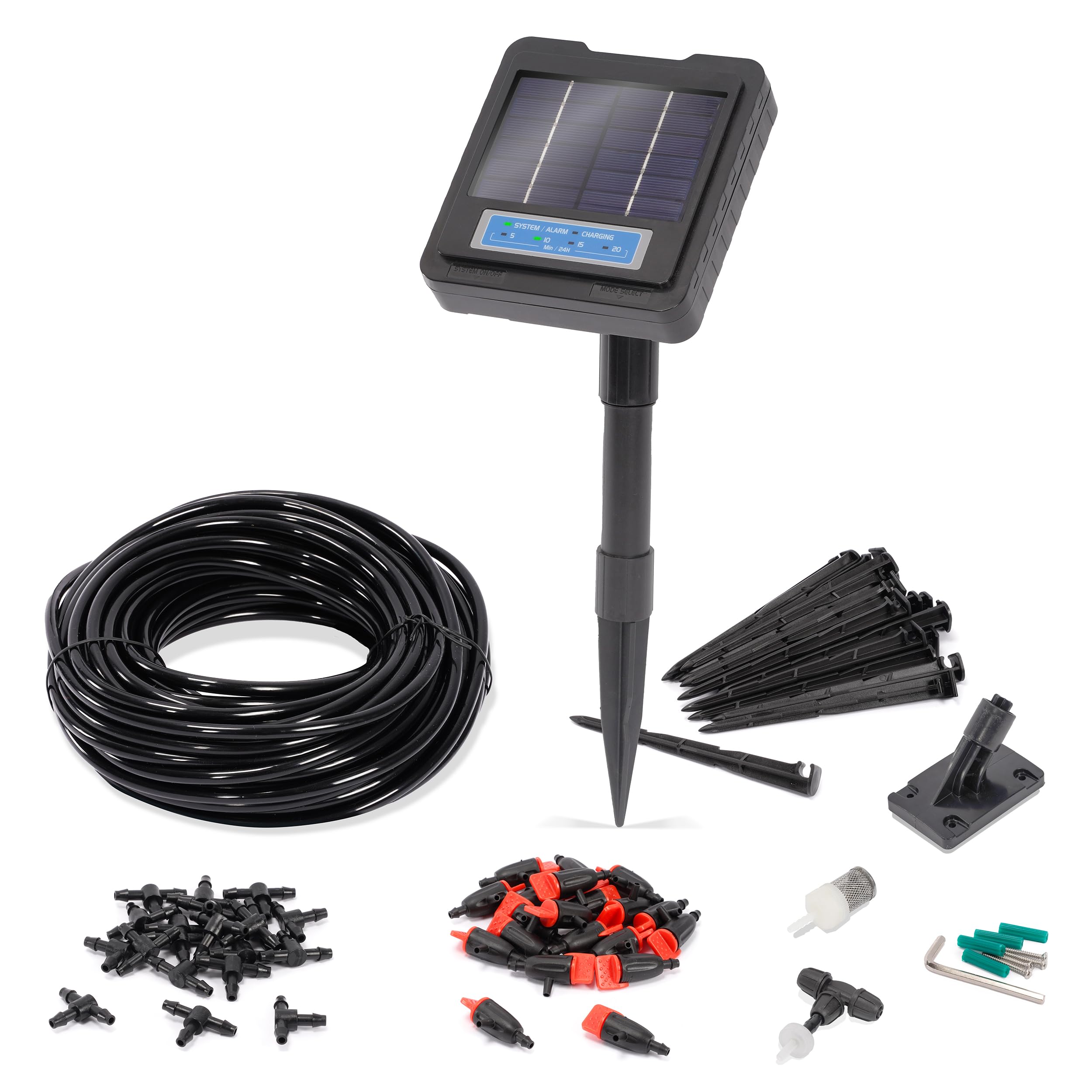 Esotec kompaktes Solar Bewässerungssystem Waterdrops 20 – Automatischer Bewässerungscomputer, 20 Wassertropfer, Timer, energieeffiziente Tropfbewässerung für Garten Balkon Beete & Pflanzgefäße 101129