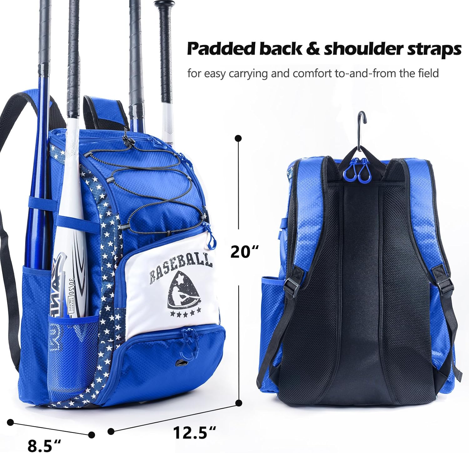 Baseball Bag for Youth & Adult with 4 Bat Sleeves - Softball Bat Bag with Shoe Compartment - Baseball Backpack for T-Ball, Softball Equipment, Baseball Gear, Baseball Bags for Boys 8-12