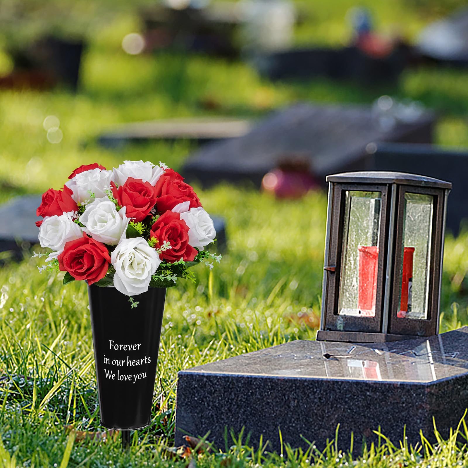 Metal Cemetery Vases, 2 Pcs Metal Grave Memorial Grave Vases with