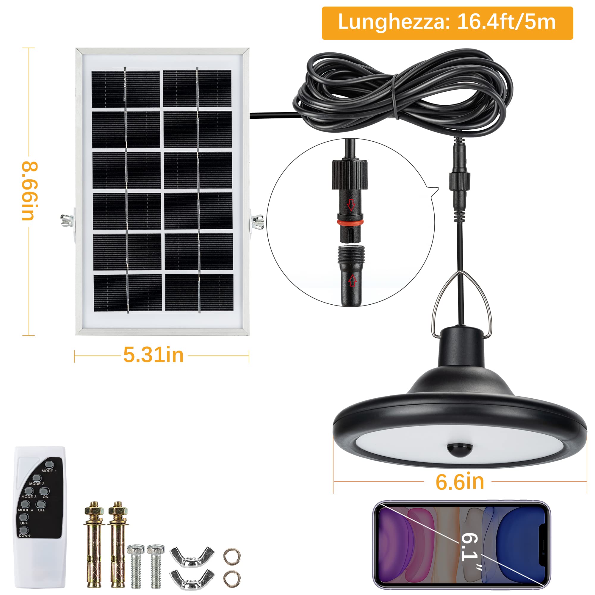 Lampadario Solare Con Telecomando 152 LED | 2500LM | Sensore Movimento | Ricarica USB E Solare - Foto 4