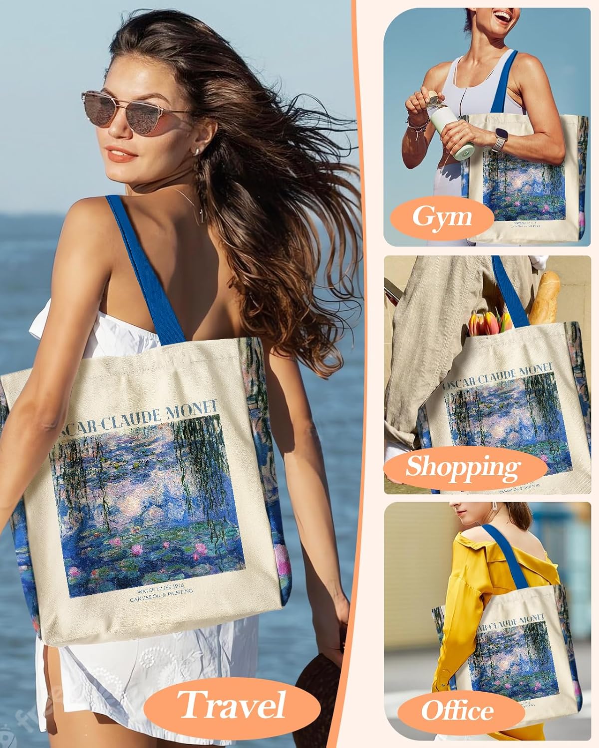 Miss Adola Sac fourre-tout esthétique en toile pour femme – Sac fourre-tout en coton robuste avec motif, astronaute, Taille unique