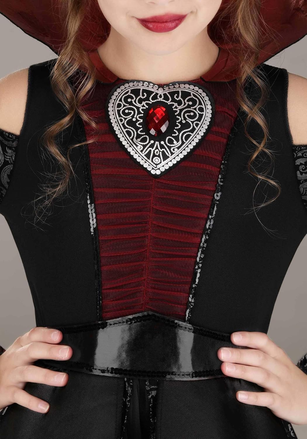 Girl's Crimson Vampire Queen Costume, Child Vampiress Outfit for Halloween, Vampire Dress with Collar