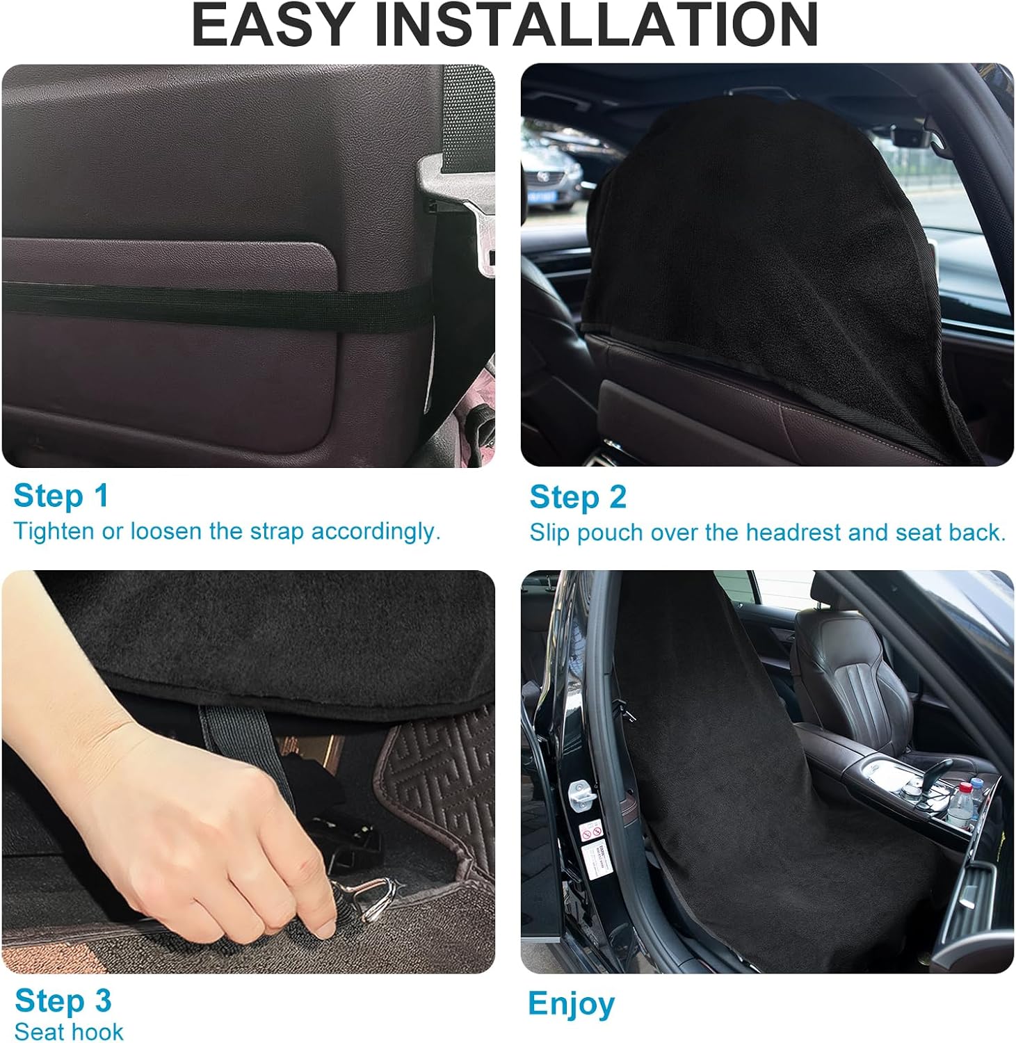 Waterproof Sweating Car Seat Cover for Post Gym Workout, Running, Swimming, Beach and Hiking, Universal Fit Non-Slip Towel Bucket Seat Protector for Cars SUV Trucks, Machine Washable (Black) - Image 8