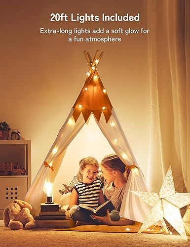 Vista 12 de besrey Tienda de campaña tipi para niños con luz y alfombra, tiendas de campaña para interiores, tienda de campaña de juegos para interiores, tienda