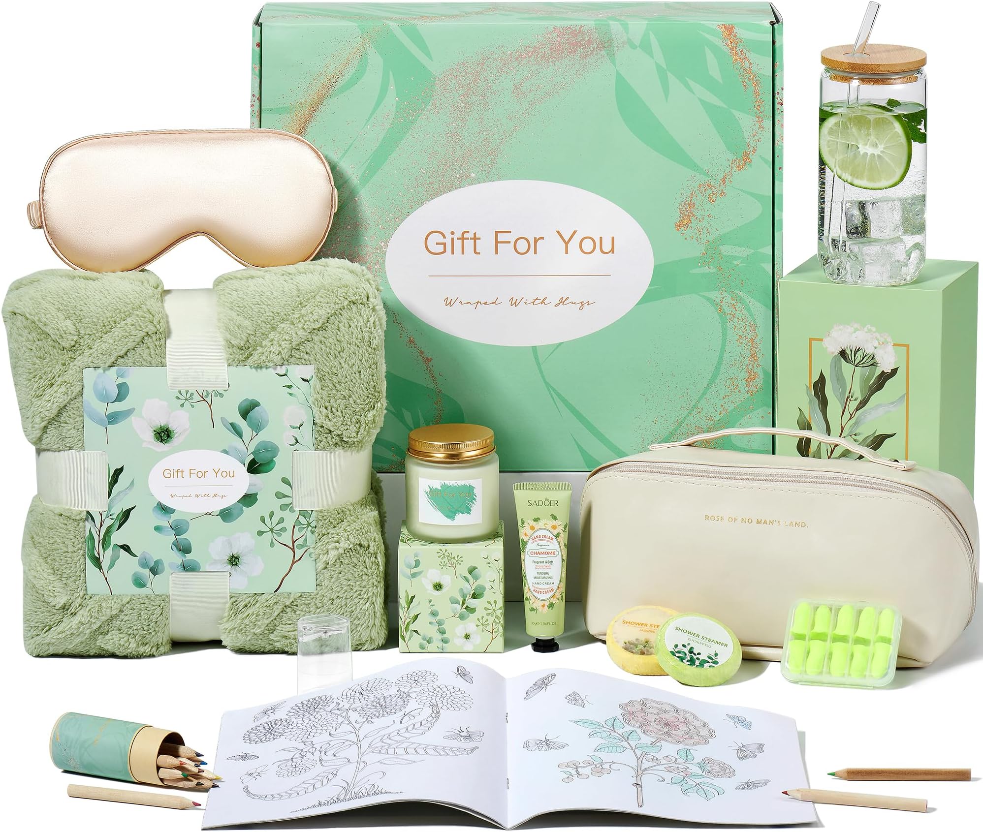 MAYICIVO Spa Gift Basket For Women - Self Care Package With Blanket, Tumbler & Candle For Mom, Wife, Friend