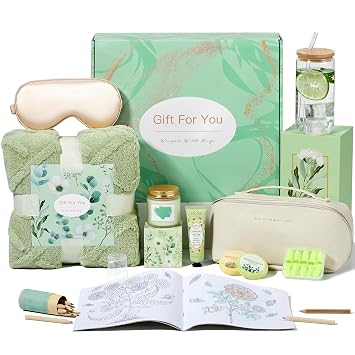 Get Well Soon Gifts for Women 11 Pcs Self Care Spa Gift Basket with Green Blanket Relaxing Gifts for Mom, Wife, Sister, Friends Birthday, Christmas, Thinking of You Gift Set