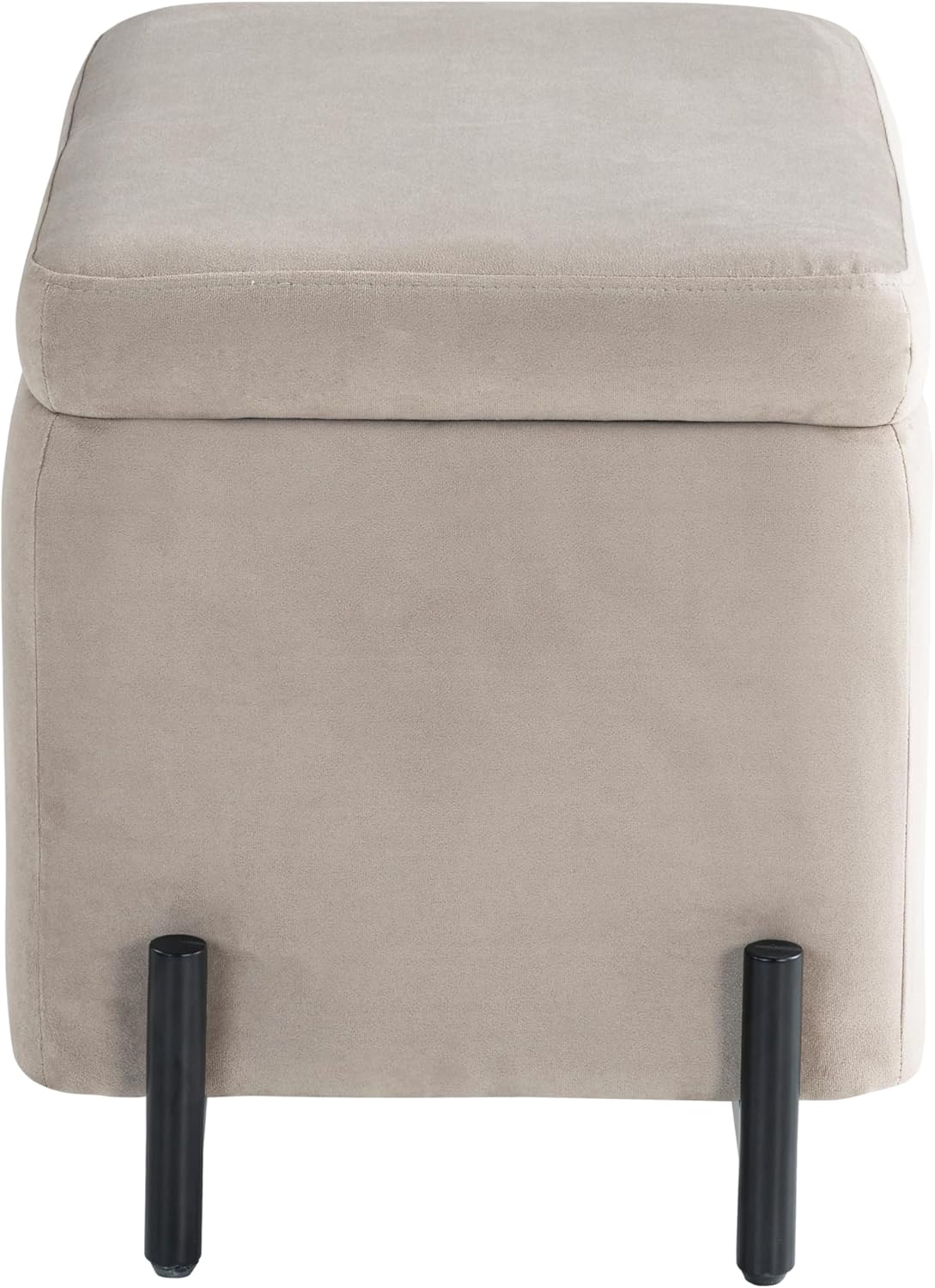 Studio Living® Connor 24" Small Storage Ottoman, Modern Boho, Matte Black Metal Legs, Velvet Fabric, Taupe