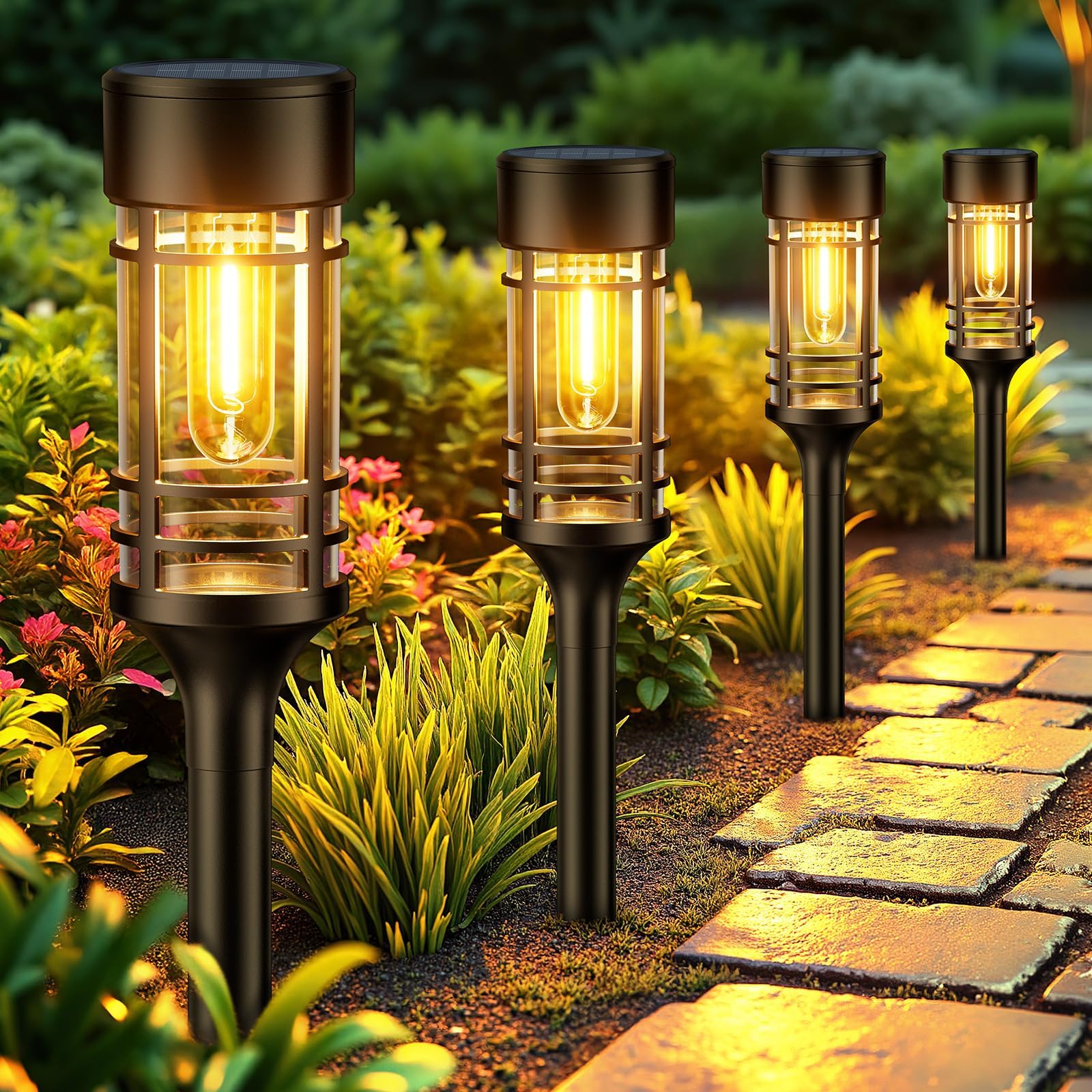 BUCASA Solarlampen für Außen Garten, 6 Stück Solarleuchten Garten mit Längere Arbeitzeit, IP65 Wasserdicht Extrem Helle Solar Gartenleuchten Deko für Balkon, Rasen, Terrasse, Hof Warmweiß Licht
