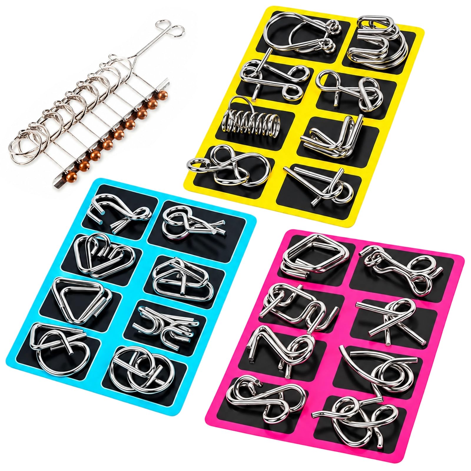 25Pcs Metal Brain Teaser Puzzles Toy, Nine Linked Rings IQ Puzzle Games โ image 1