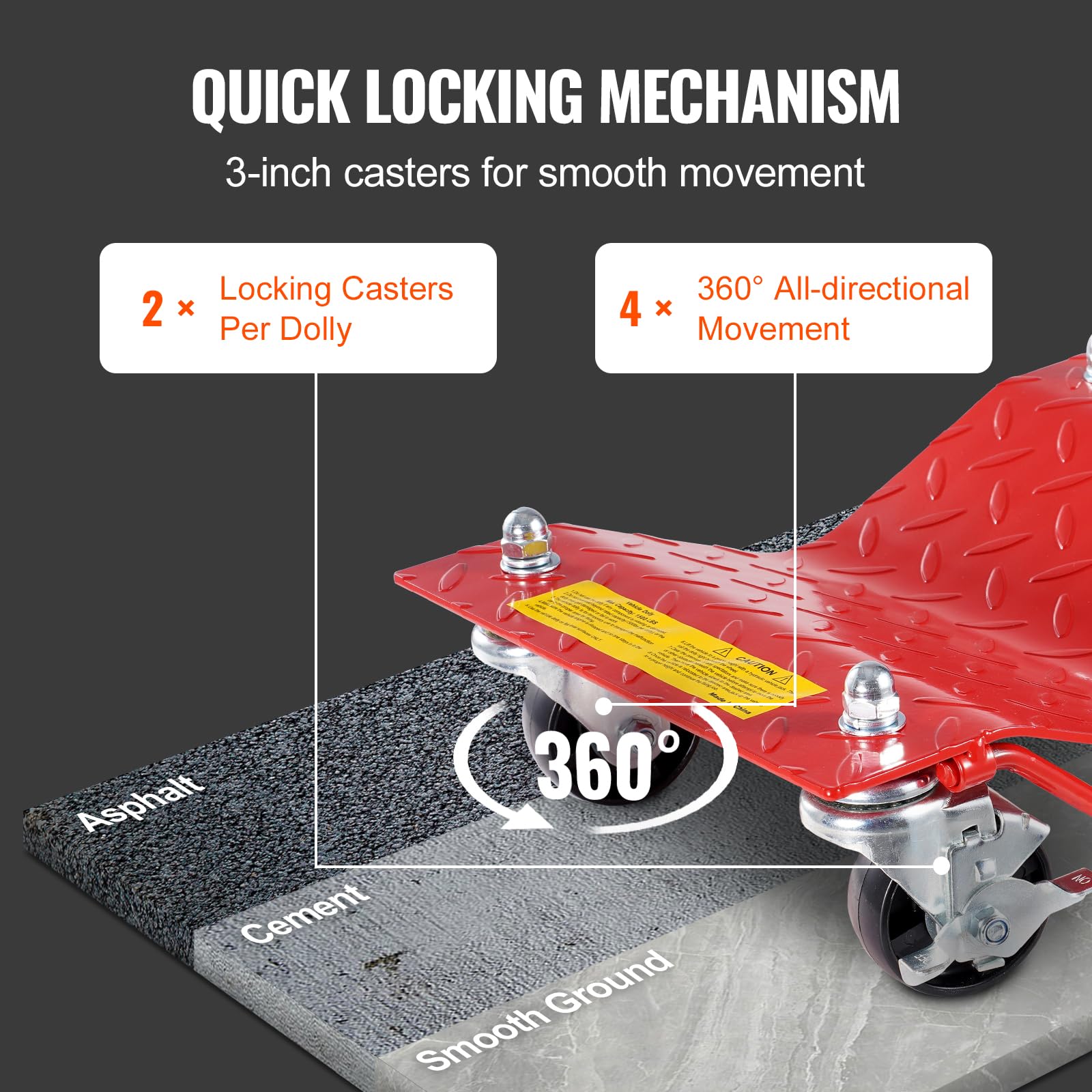 VEVOR Chariot de Manutention de Voiture 4PCs Capacité Totale 3,6 T, Chariot Déplace Voiture en Acier, avec Roues, Aide à la Manœuvre Positionnement pour Véhicule Camion Remorque Moto Bateau, Rouge