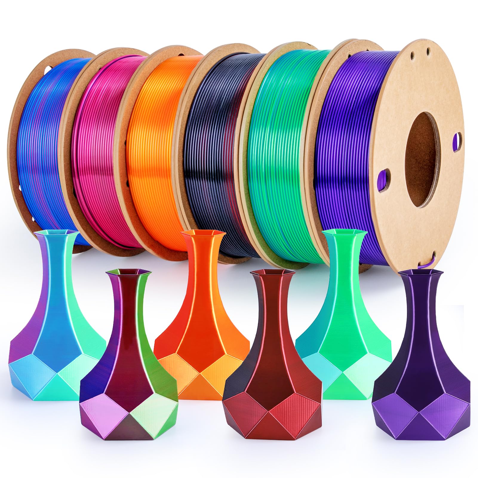 3Dgenius 3D Printer Filament Bundle Silk PLA Filament 1.75mm Pack 3D Printing Filament Pack Silk PLA 3D Printer Filament Fit Most FDM Printers, 250g X