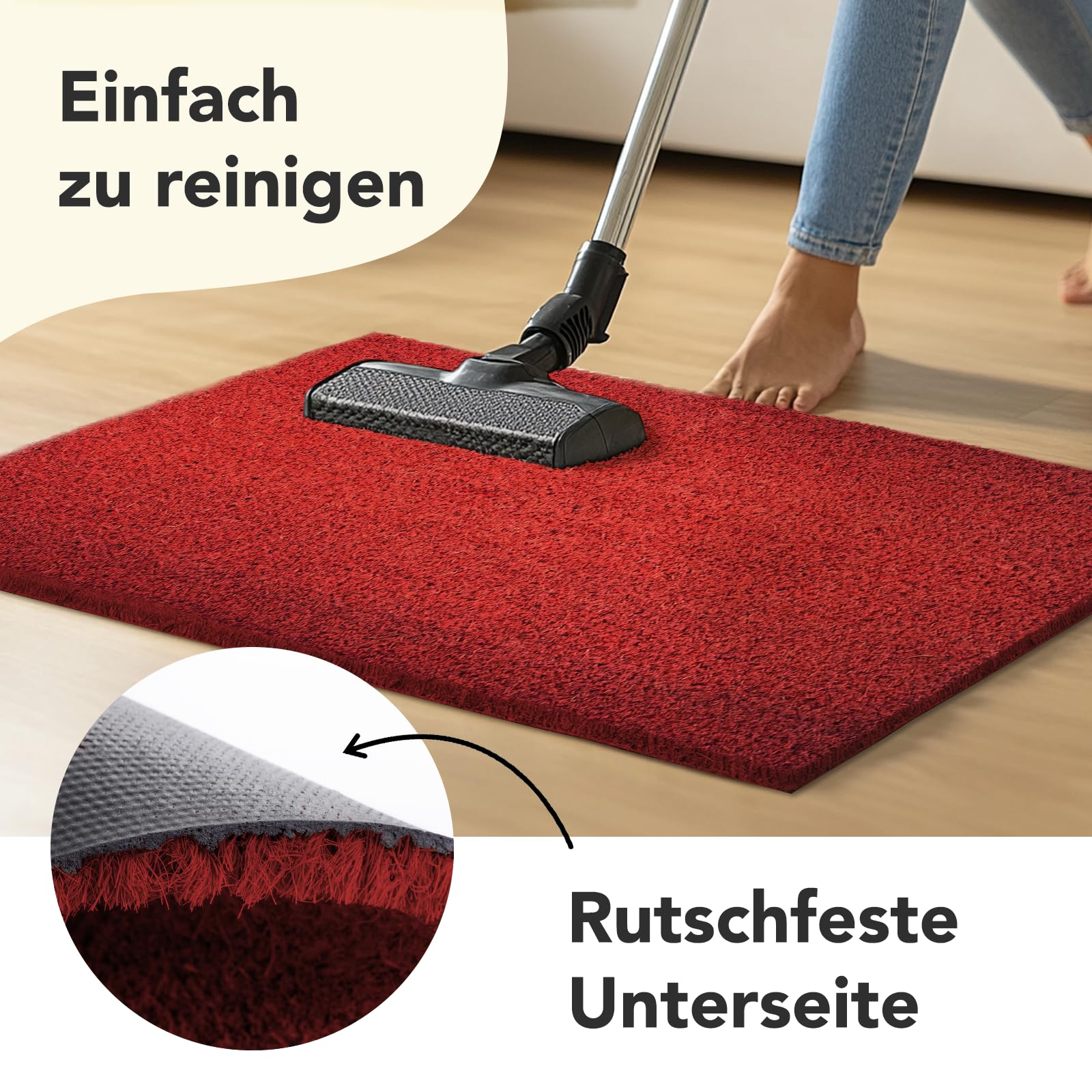 KARAT Kokosdeurmat, deurmat, vuil-vasthoudende mat, kokosmat met antislip achterkant (rood, 33 x 60 cm, 2,4 cm dik