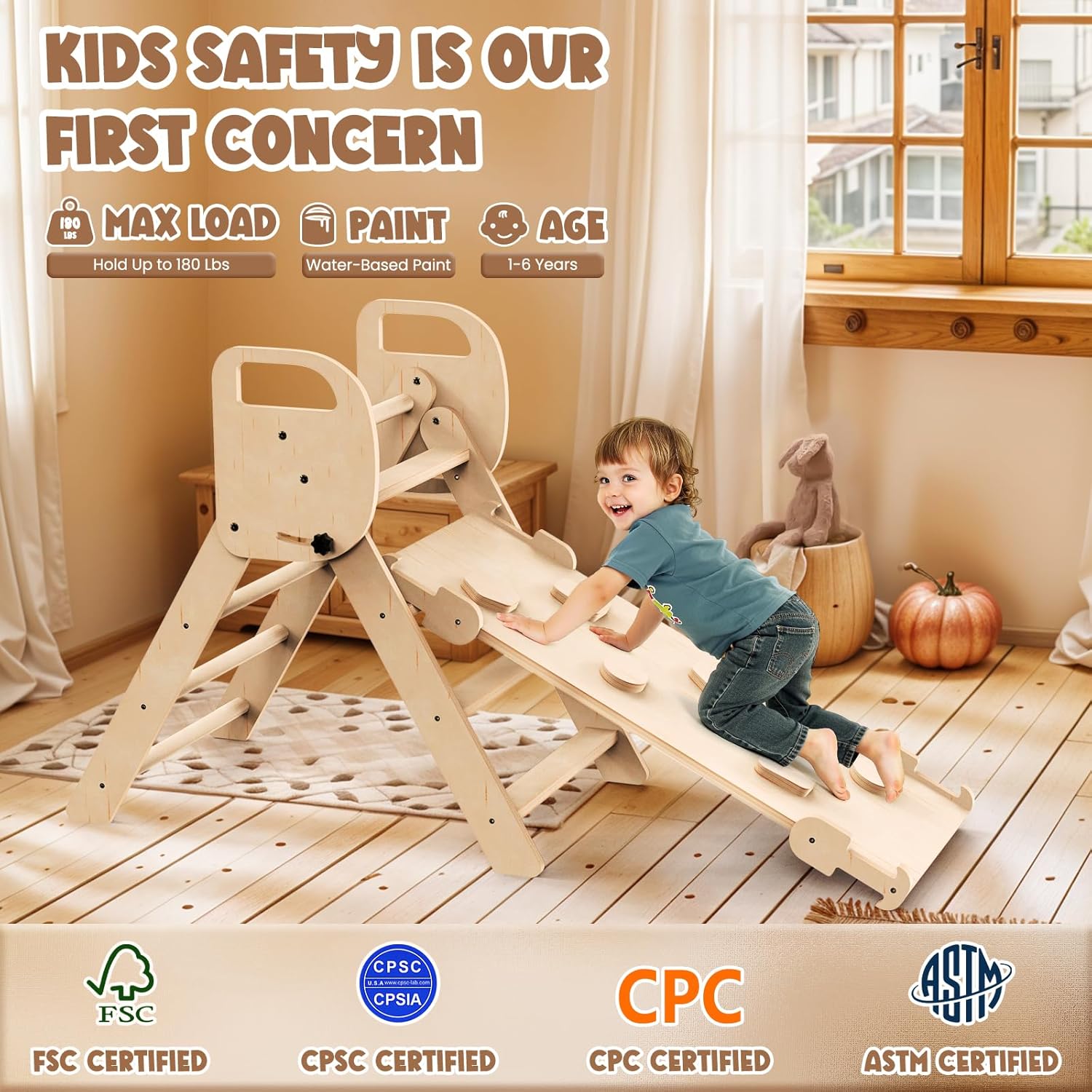 Pikler Triangle Set Foldable Wooden Toddler Climbing Toys Indoor, Playground Jungle Gym for Kids, Montessori Climbing Set for Toddlers