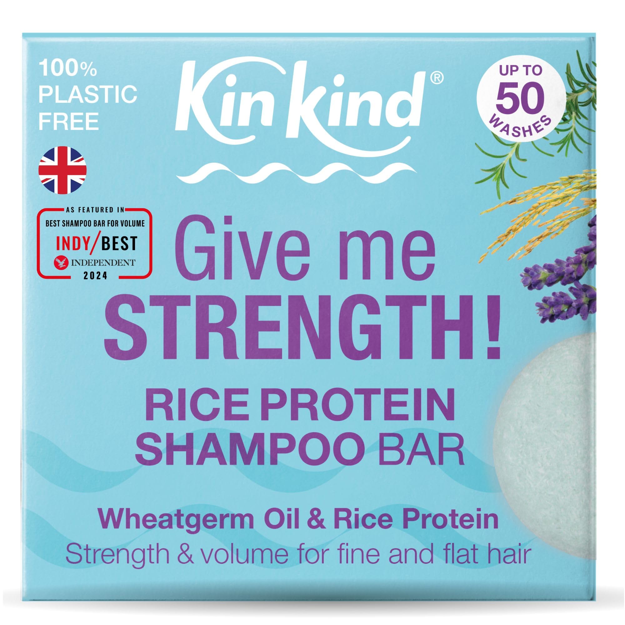 KinKindRice Water Shampoo Bar for Hair Growth. Give Me STRENGTH! Shampoo Bars for hair UK made. Solid Shampoo Bar with Rice Protein & Rosemary for Thickening Menopause, Thinning, Fine & Flat Hair[Amazon-developed Certification] Compact by Design