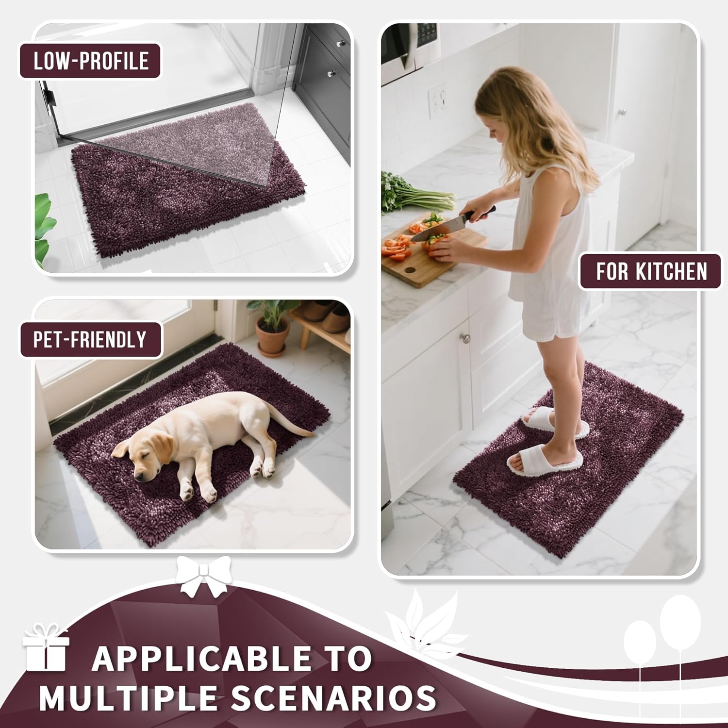 Yimobra Bathroom Rugs Sets 2 Piece, Soft Absorbent Bath Mat and U-Shaped Toilet Rug with Non Slip Backing, Luxury Shaggy Bath Mats for Bathroom, Machine Washable, 31.5"x20"+24"x20", Dark Purple - Image 6