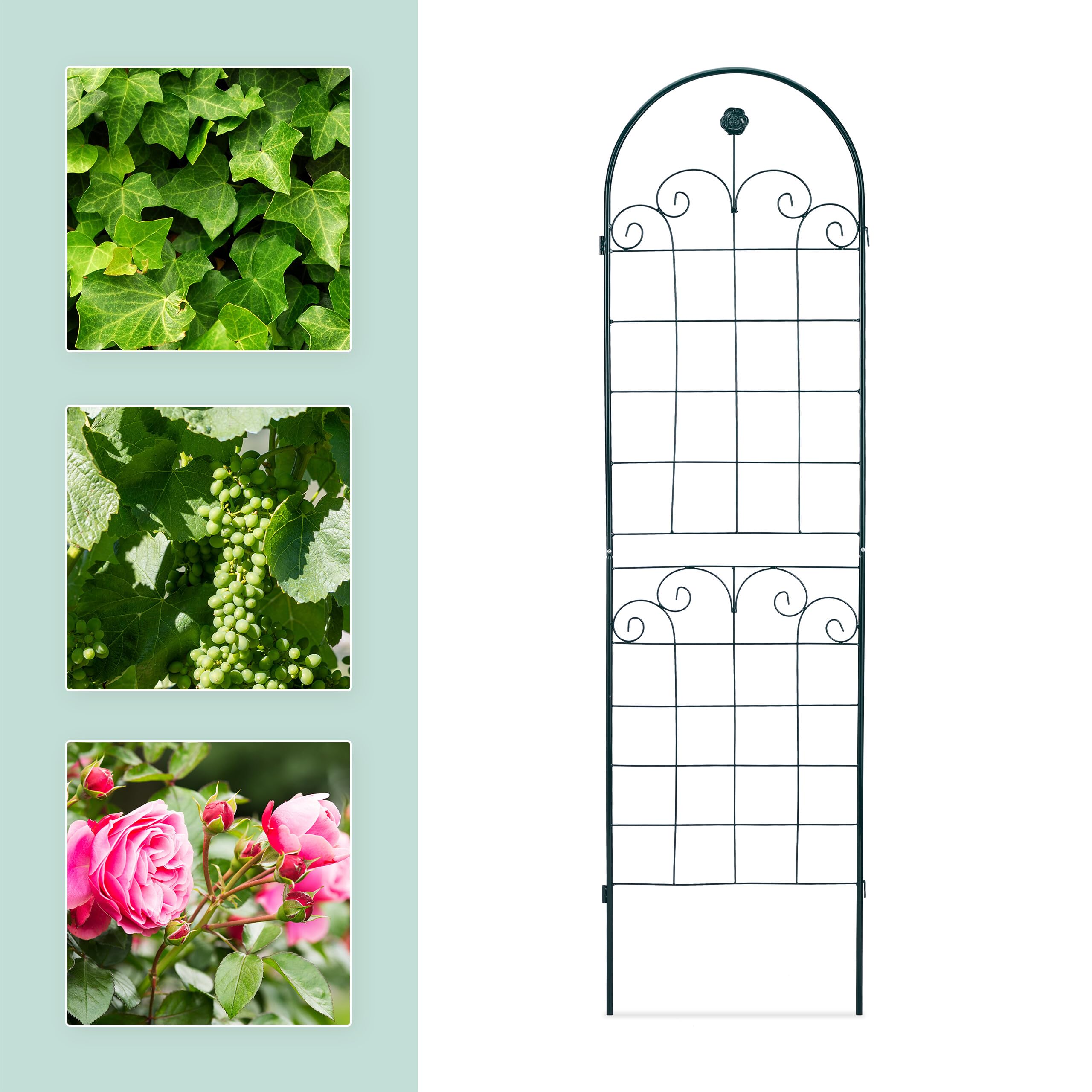 Relaxdays Treillis Jardin Fer Set de 2 clôture Plante grimpante Grille Fleurs Arceau Rosier 180 x 50 cm B, Vert foncé
