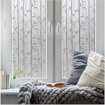 SUNBIRD Frosted Privacy Window Films, Static Cling Vinyl Adhesive Sun UV Blocking Removable Window Covering Translucent Sticker for Home Office Security & Decorative (Bamboo_Opaque, 24 X 48 Inch)