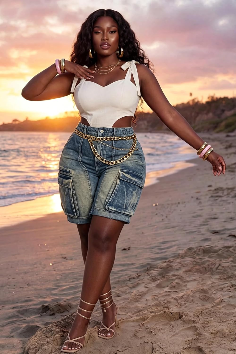 Denim Shorts Women High Waisted Summer Bermuda Stretchy Cargo Jean Casual Baggy Raw Hem Jorts with Pockets for Women