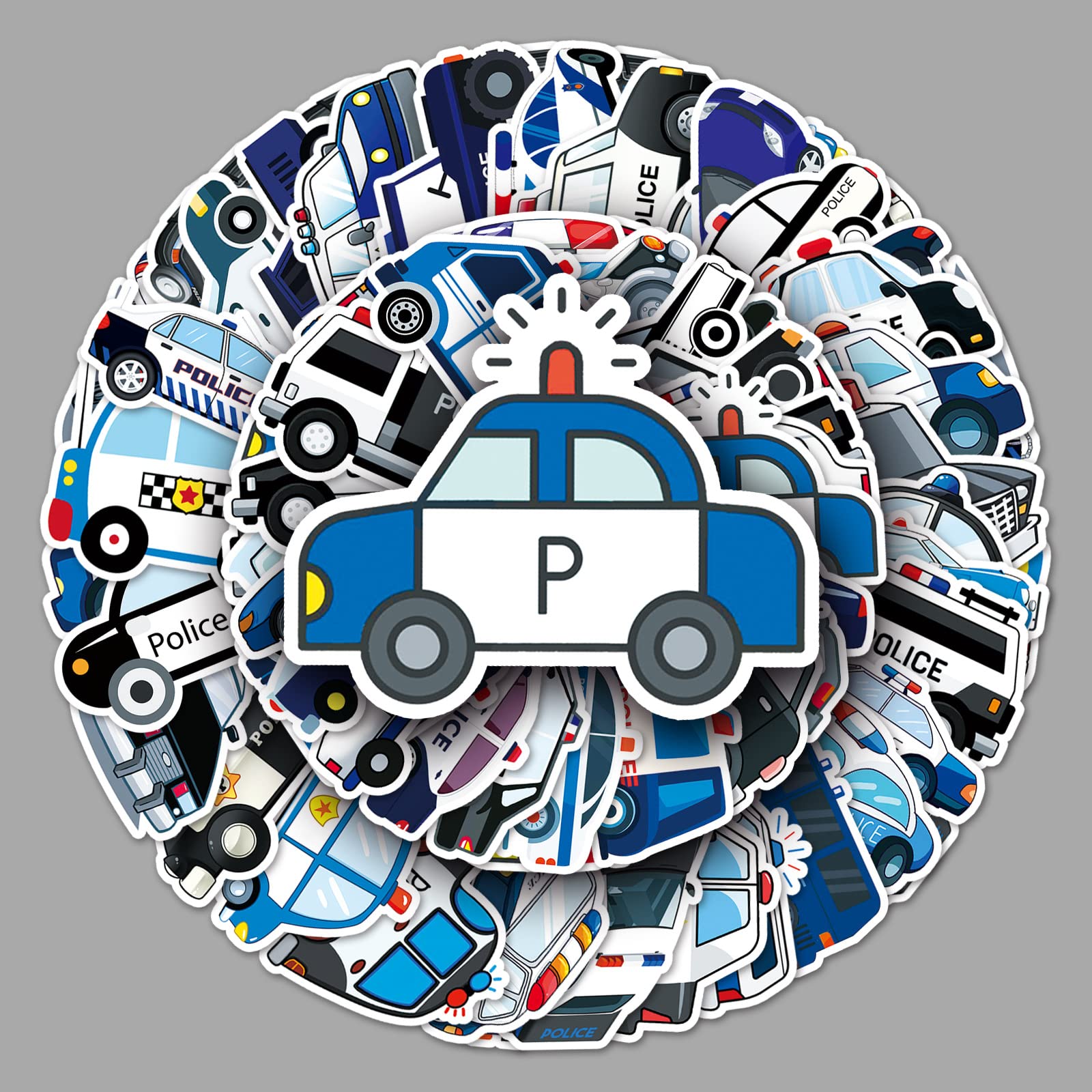 Auceko Girls Police Car 50Pcs Stickers - Vinyl Skateboard Guitar Door Laptop Luggage Car Bike Water Bottle Birthday Party Supplies