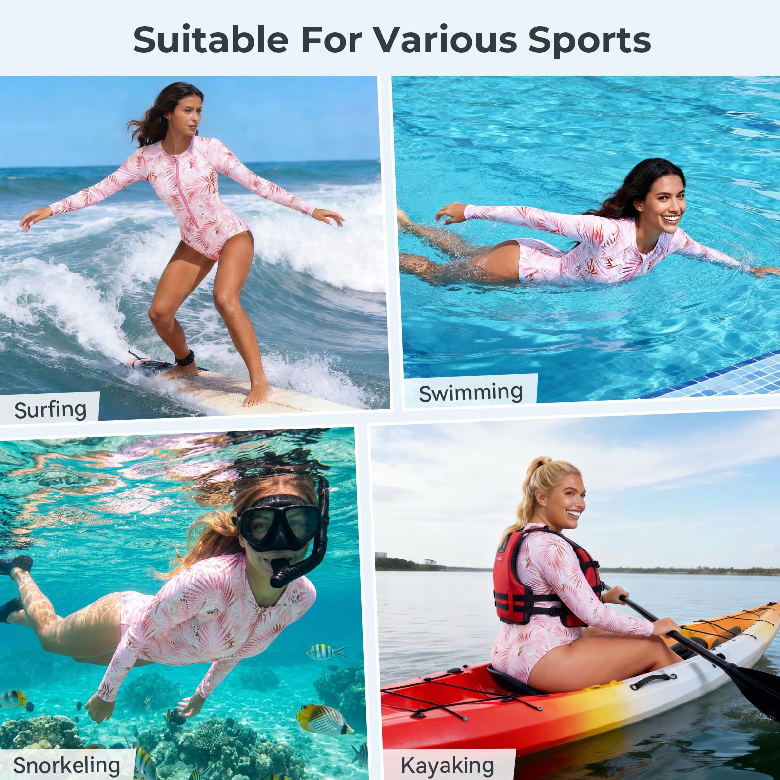 Womens Athletic One Piece Swimsuits Long Sleeve Swimsuit Sports Surfing Swimwear Bathing Suits