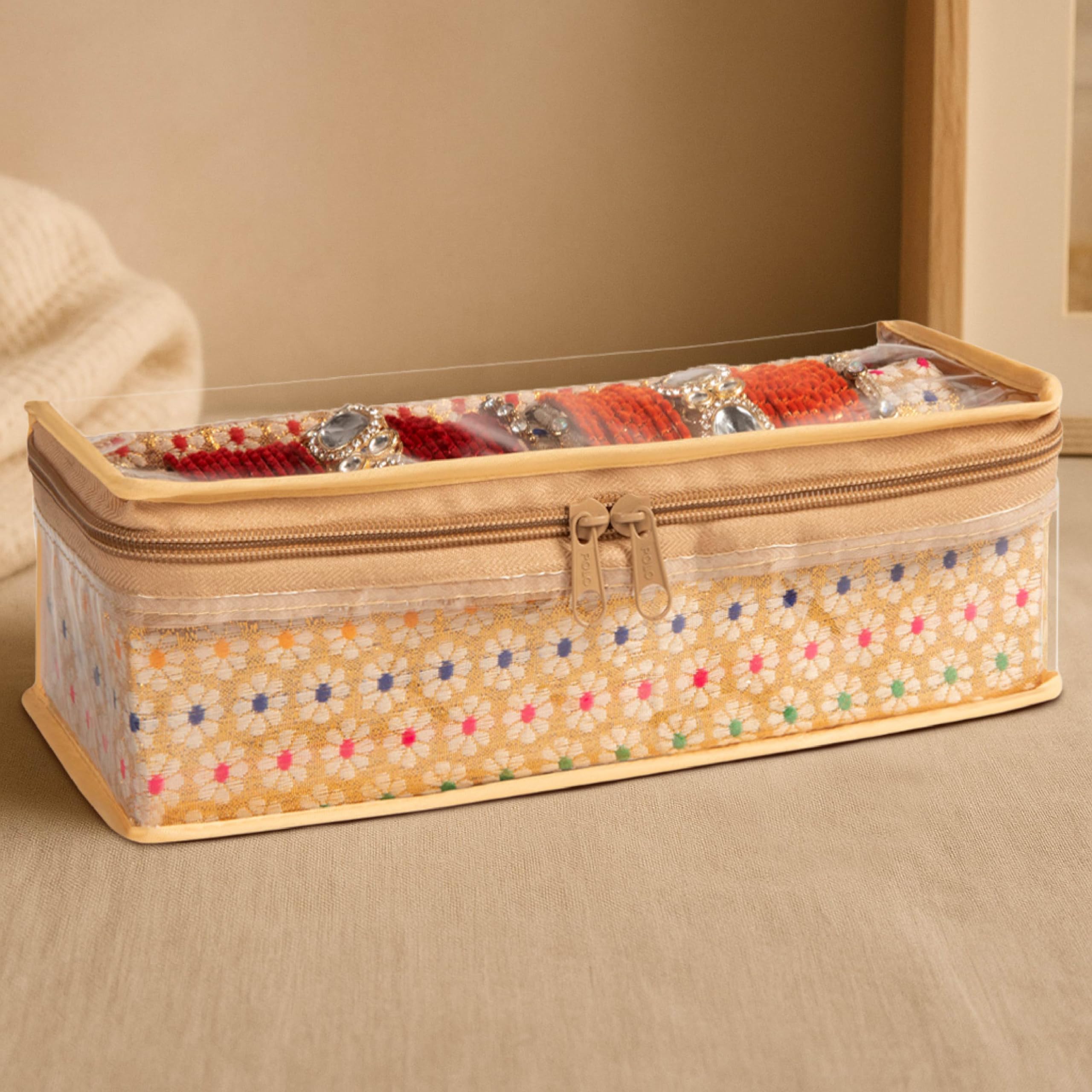 HomeStrap Single Rod Brocade Bangle Box, Golden