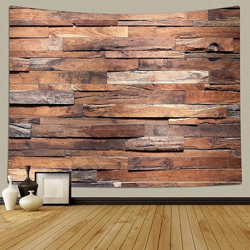 Miniatura 3 de TOMOZ Tapiz de madera rústica, tapiz de tablero de madera marrón natural, tapiz para colgar en la pared, tapiz de puerta de granero para dormitorio,