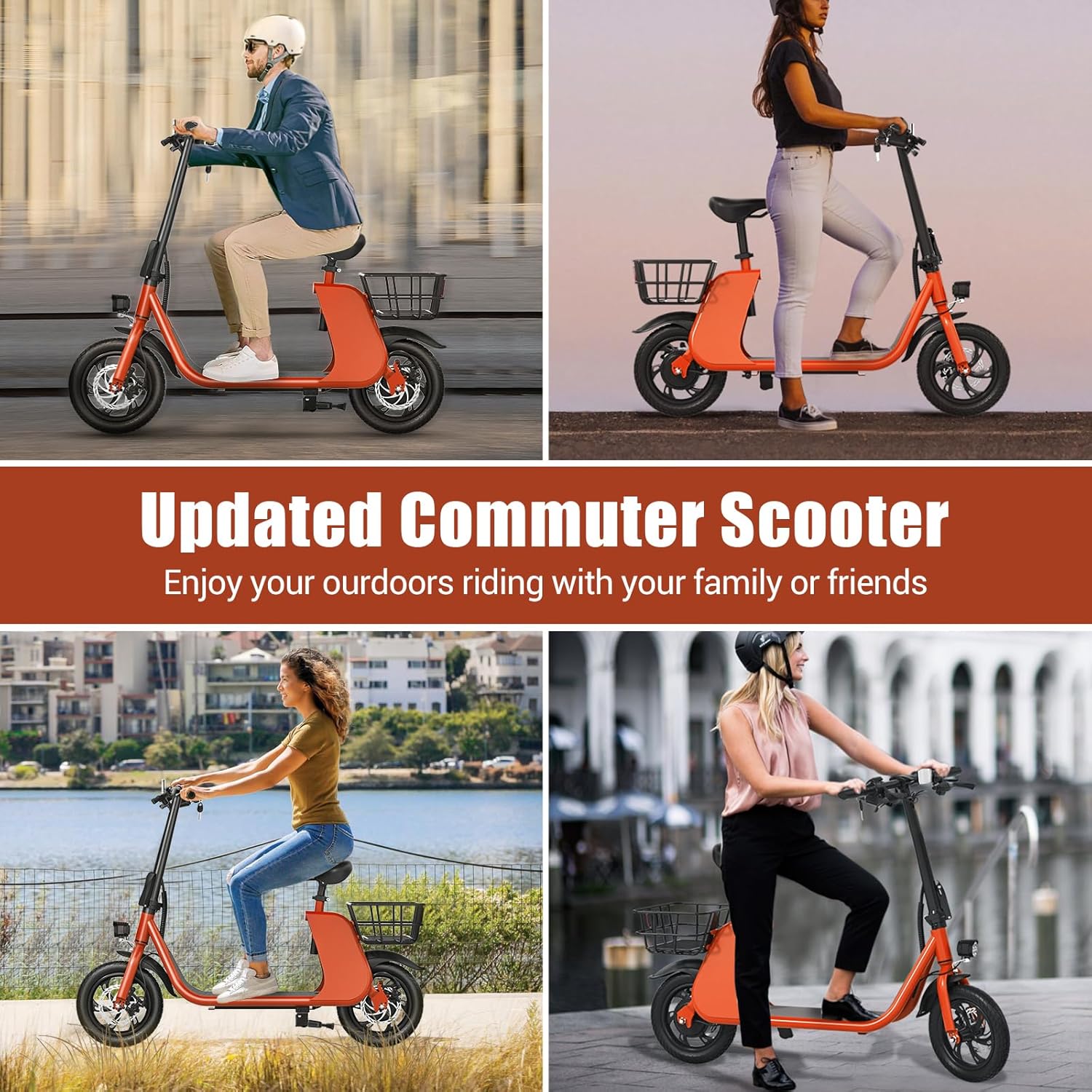 RIDWIND 450/850W Peak Motor Electric Scooter with Seat for Adults, 20 MPH, 25-Mile Range, 330 lbs Load Portable E Scooter with Seat for Commuting,Dog,Cargo,Dual Disk Brake, UL2272 Certificate