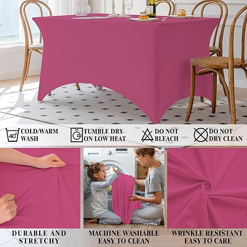 Miniatura 28 de Paquete de 2 manteles de elastano rectangulares ajustables de 6 pies, color negro, fundas elásticas, lavables, sin arrugas, para festivales