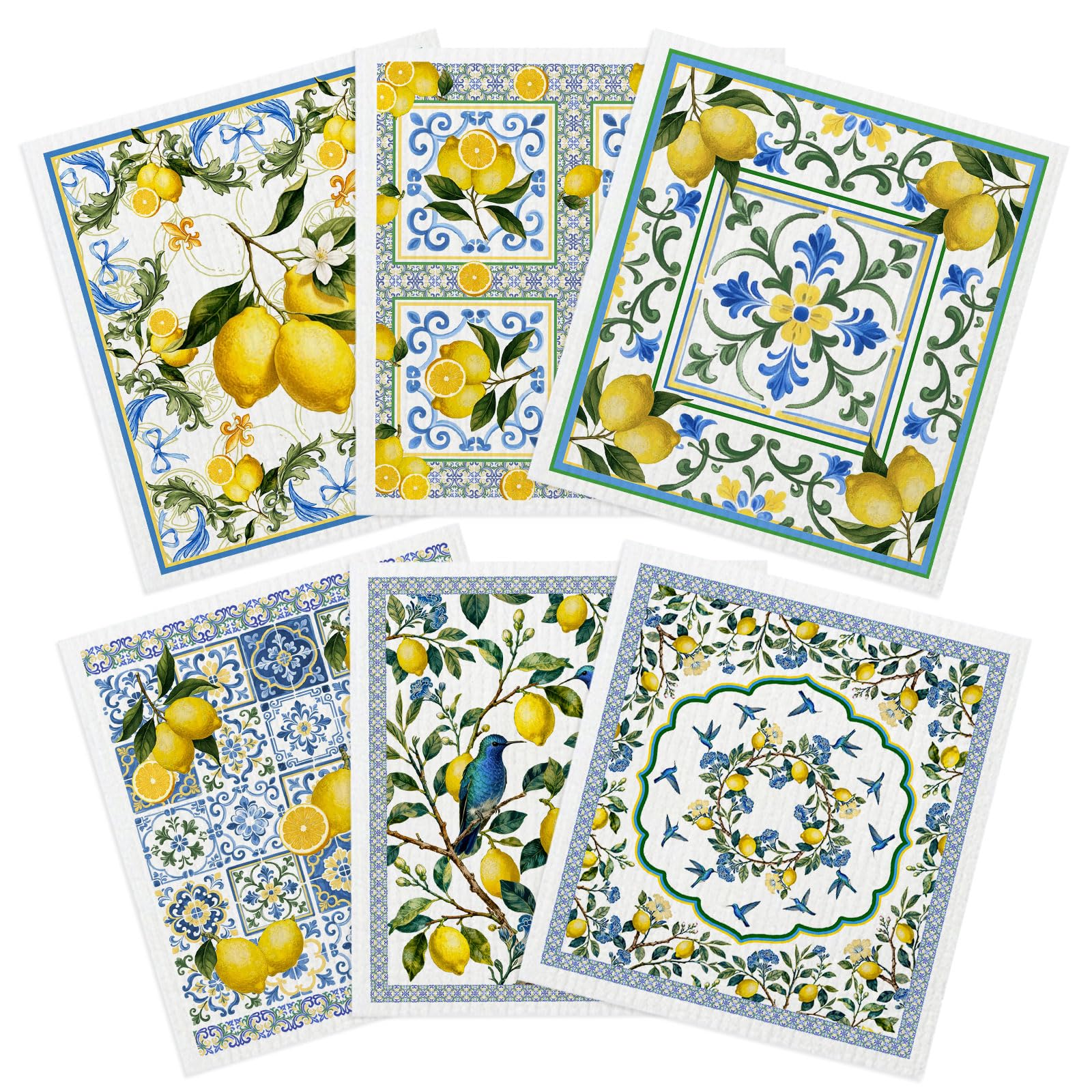 Vighoslyn Lemon 6 Pack Swedish Dishcloths, Kitchen Dishcloths Dish Towels, Colorful Mixed Colours Reusable Cleaning Cloths For Kitchen, Paper Towel Dish Cloth Towel Cleaning Wipe For Home