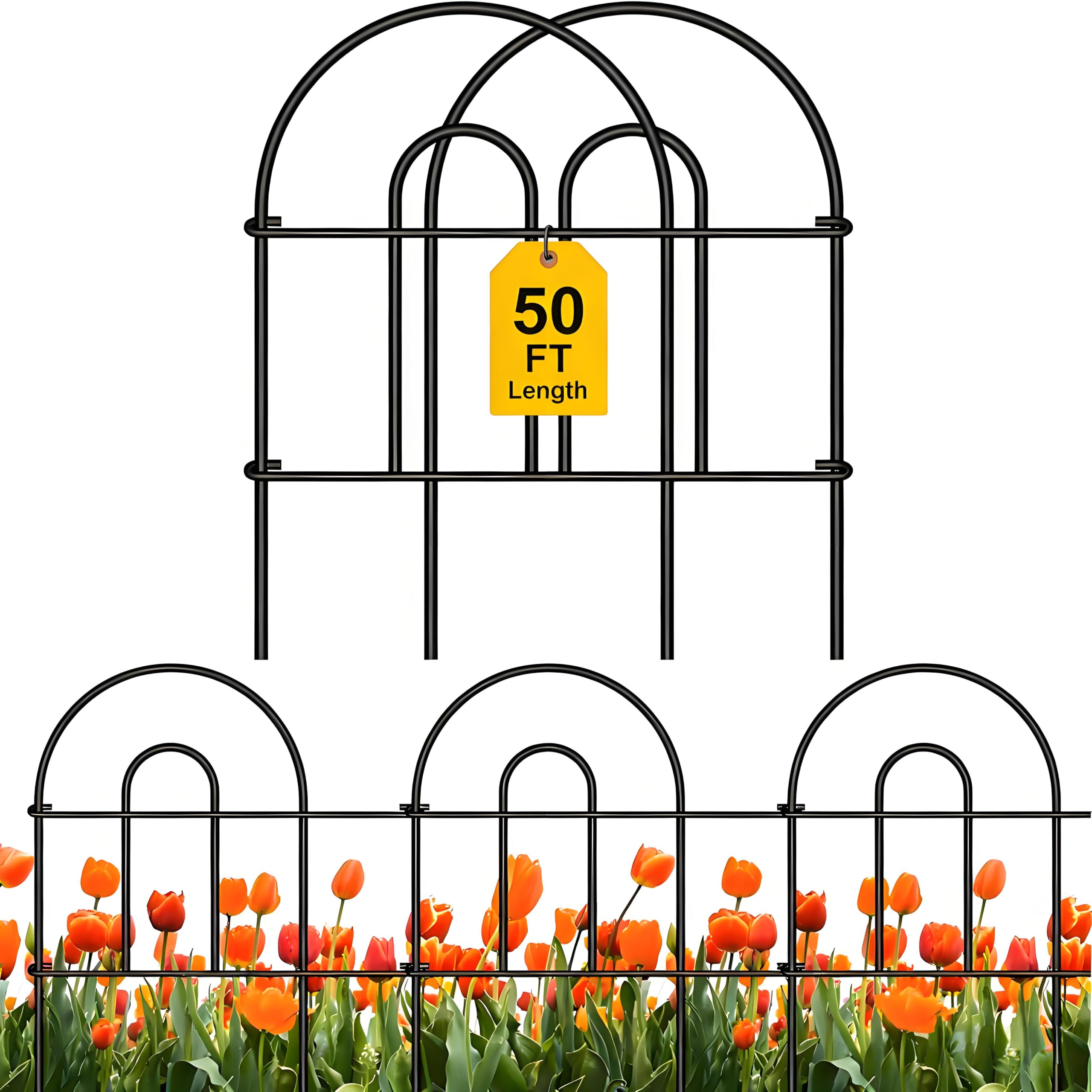 AMAGABELI GARDEN & HOME 35 Panels 18in(H)×50ft(L) Decorative Garden Fences and Borders for Dogs Garden Fencing Animal Barrier No Dig Rustproof Metal Fence Panels for Flower Bed Fence Black