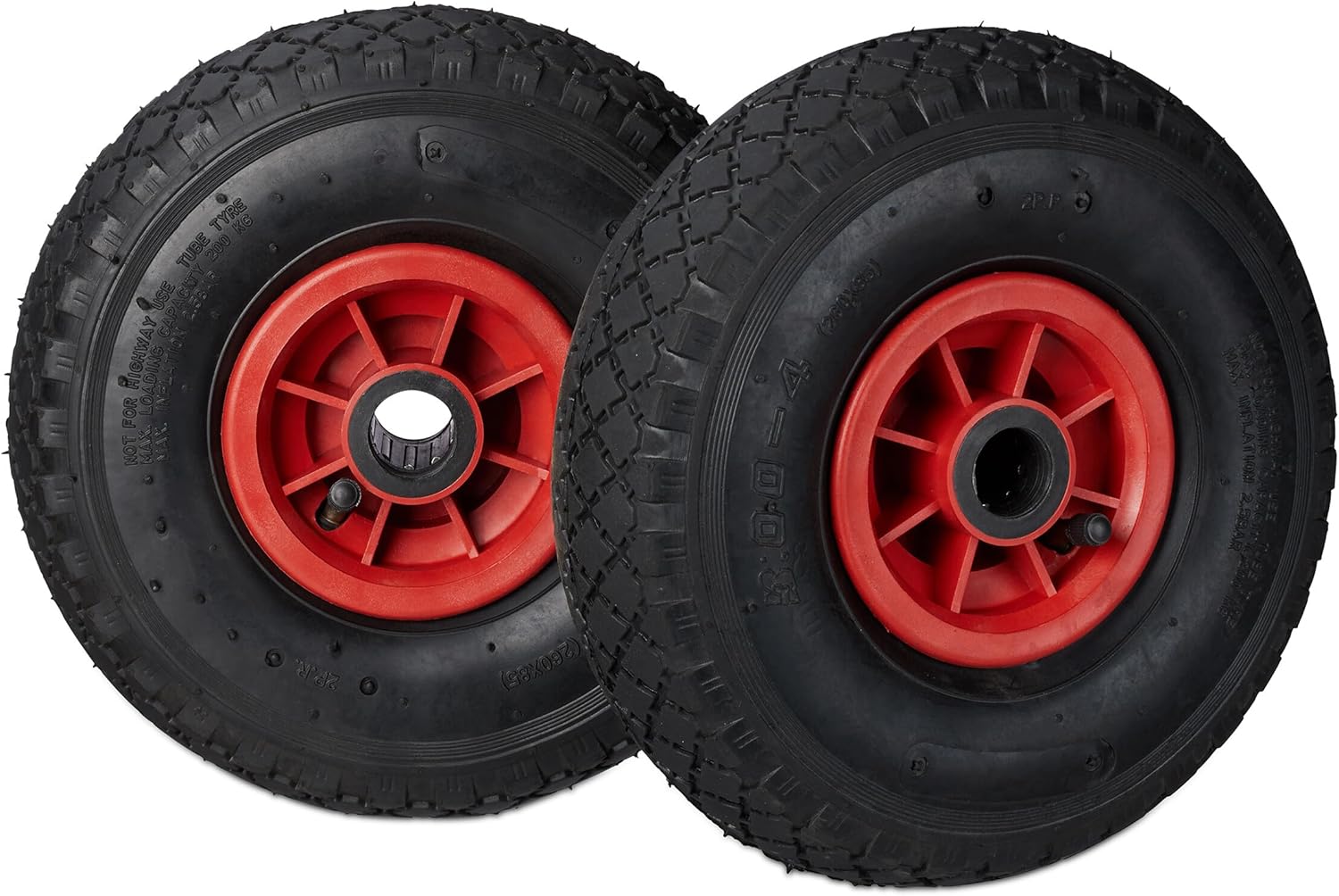 Amazon.com: Relaxdays, Black-Red Hand Truck Wheels Set of 2, 3.00-4 ...