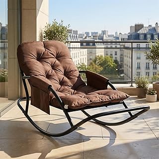 Schaukelstuhl Outdoor, Schaukelsessel, schaukelstuhl outdoor mit gepolsterte Kissen, loungesessel mit Armlehnen und Fußstütze, bis 120 kg belastbar für Garten,Schlafzimmer,Wohnzimmer,Terrasse