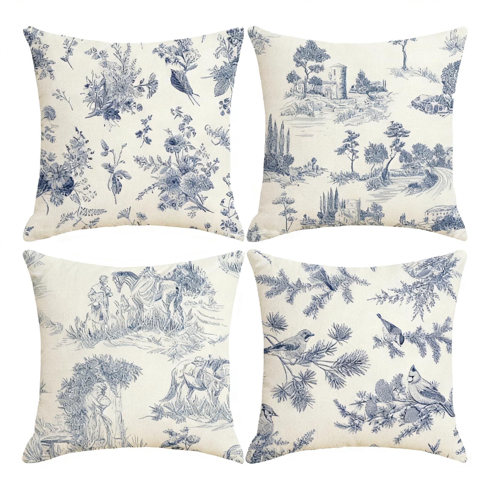 ALCXAZS Soft Premium Linen Millenial Pillow Cover Blue Floral Lumbar Pillow Decorative Elegance Chinoiserie Cover