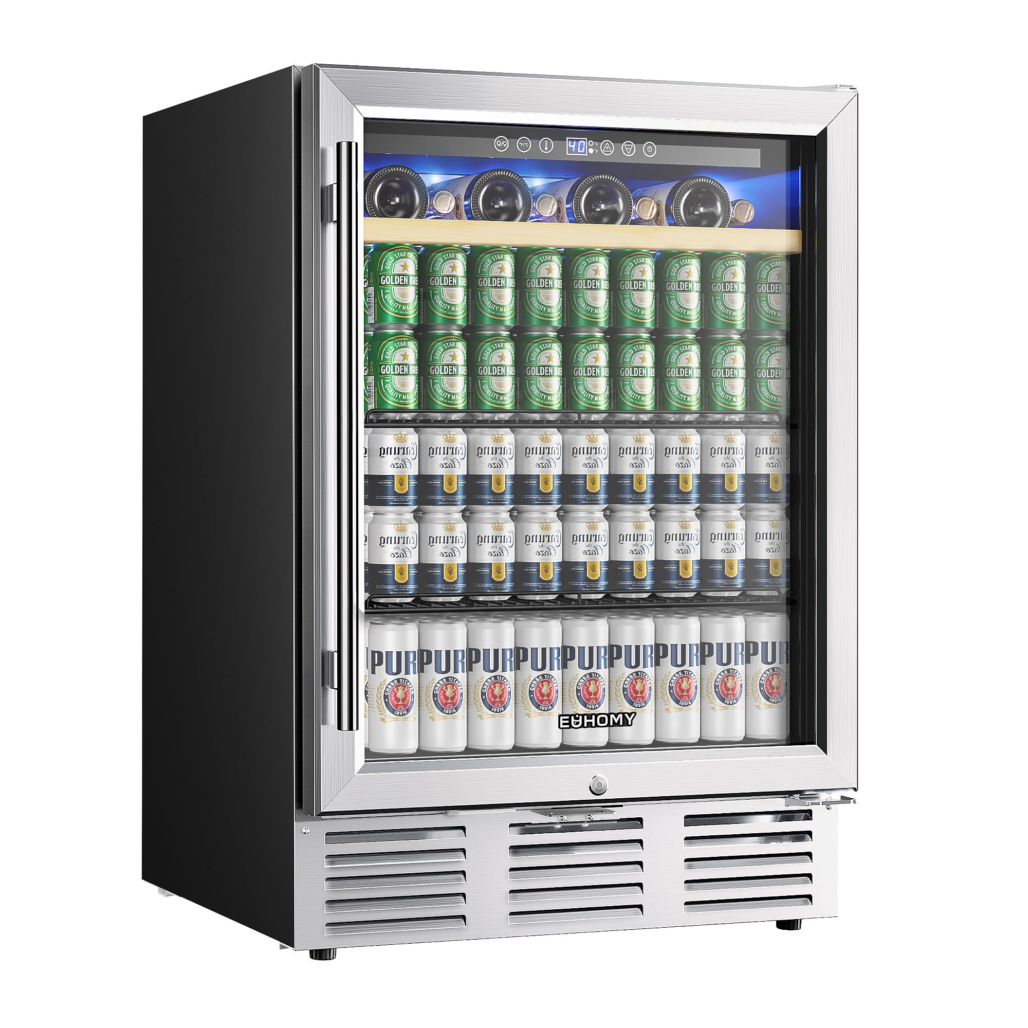 EUHOMY 24 Inch Beverage Refrigerator 112 Cans 8 Bottles