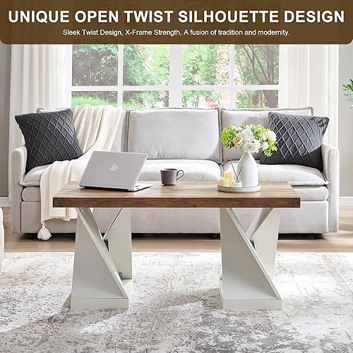 Miniatura 3 de OKD Mesa de centro de ratán de 48 pulgadas, mesa de centro moderna y bohemia de mediados de siglo con cajones, estante de almacenamiento, mesa