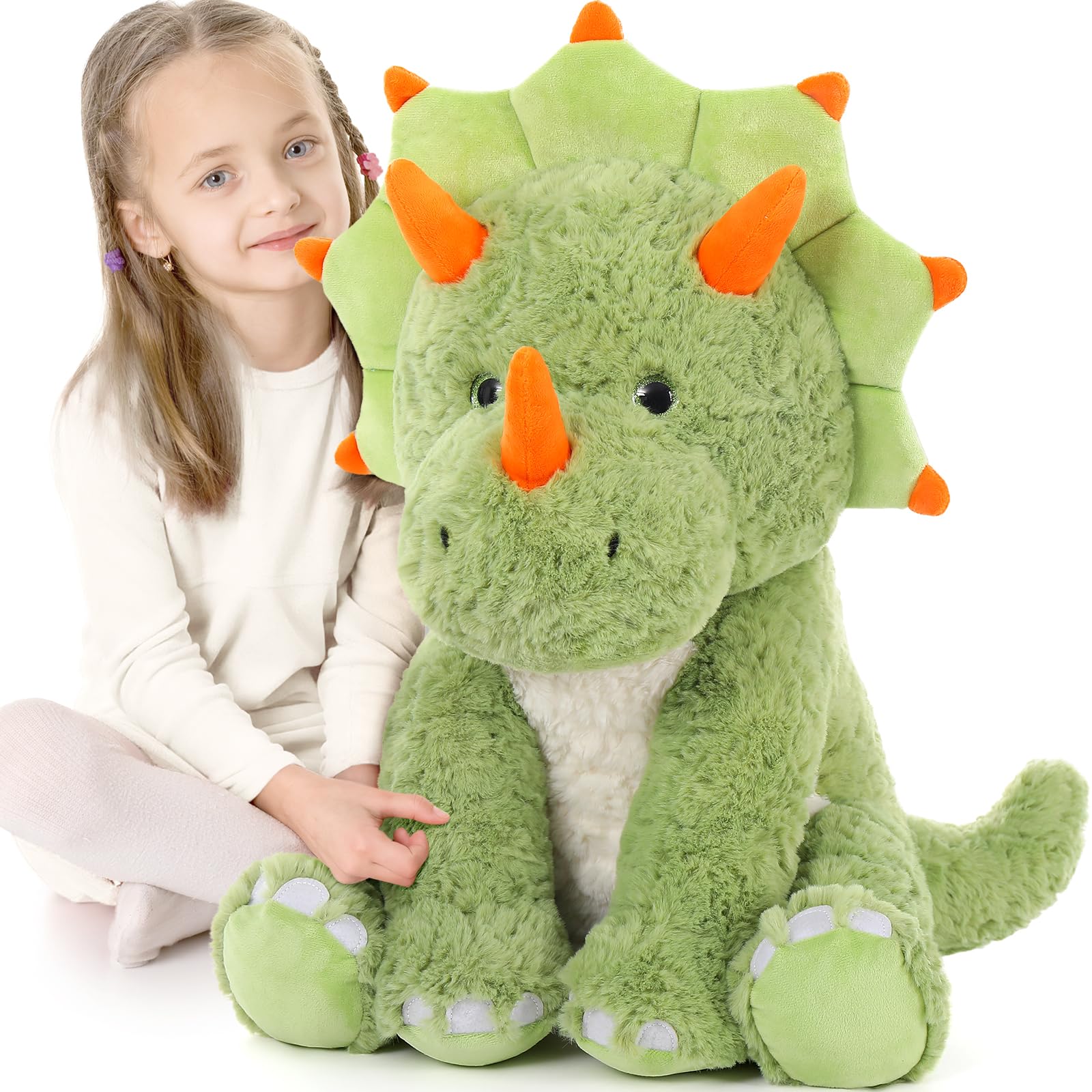 Tezituor 61 cm grüne Dinosaurier-Stofftiere, große gefüllte Dinosaurier-Triceratops-Plüschtiere, Umarmung, weiches Dinosaurier-Plüschkissen für Kinder und Erwachsene