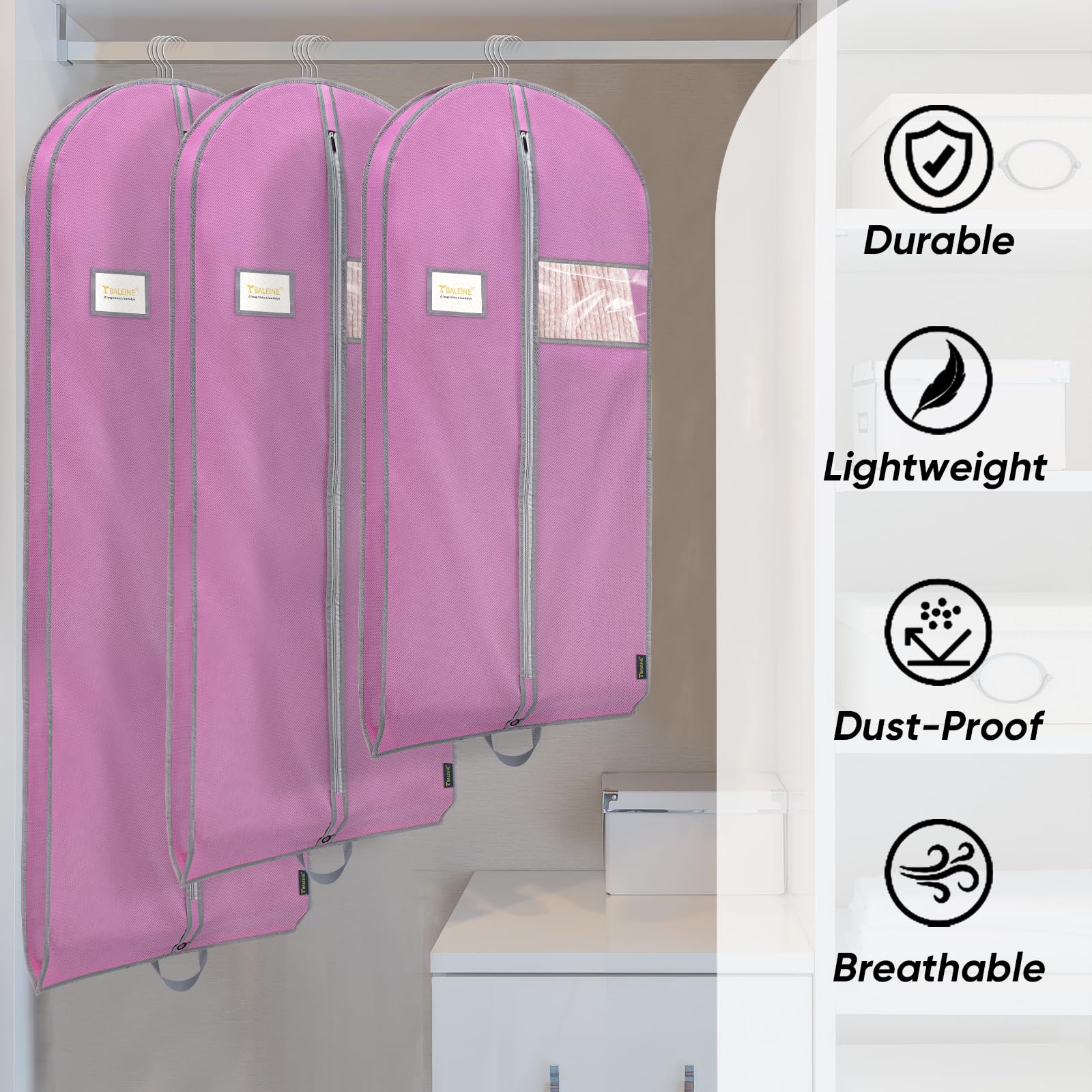 BALEINE Robuster Kleidersack mit Schuhaufbewahrung, Reisetasche für Kleider, Anzüge, Mäntel, Reiseutensilien, 109,2 cm, Rosa, 2 Stück
