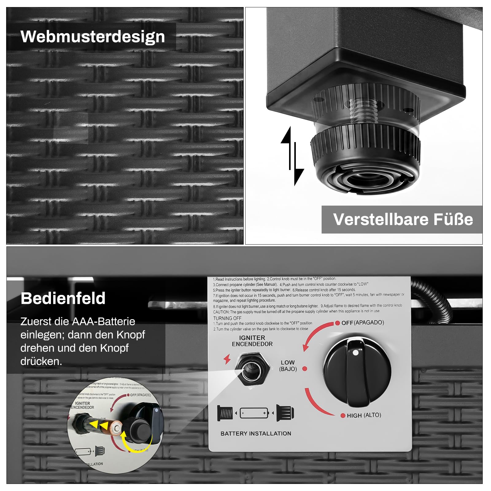 TLGREEN 30" Gas Feuerstelle Outdoor, Feuertisch mit wasserfester Schutzhülle &Lavasteinen, 76*76*64 cm, 14.5 kW, Gasfeuerstelle Garten, Balkon, Gas feuerschale, Gas Gartentisch, Gaskamin, 4PCS Füße