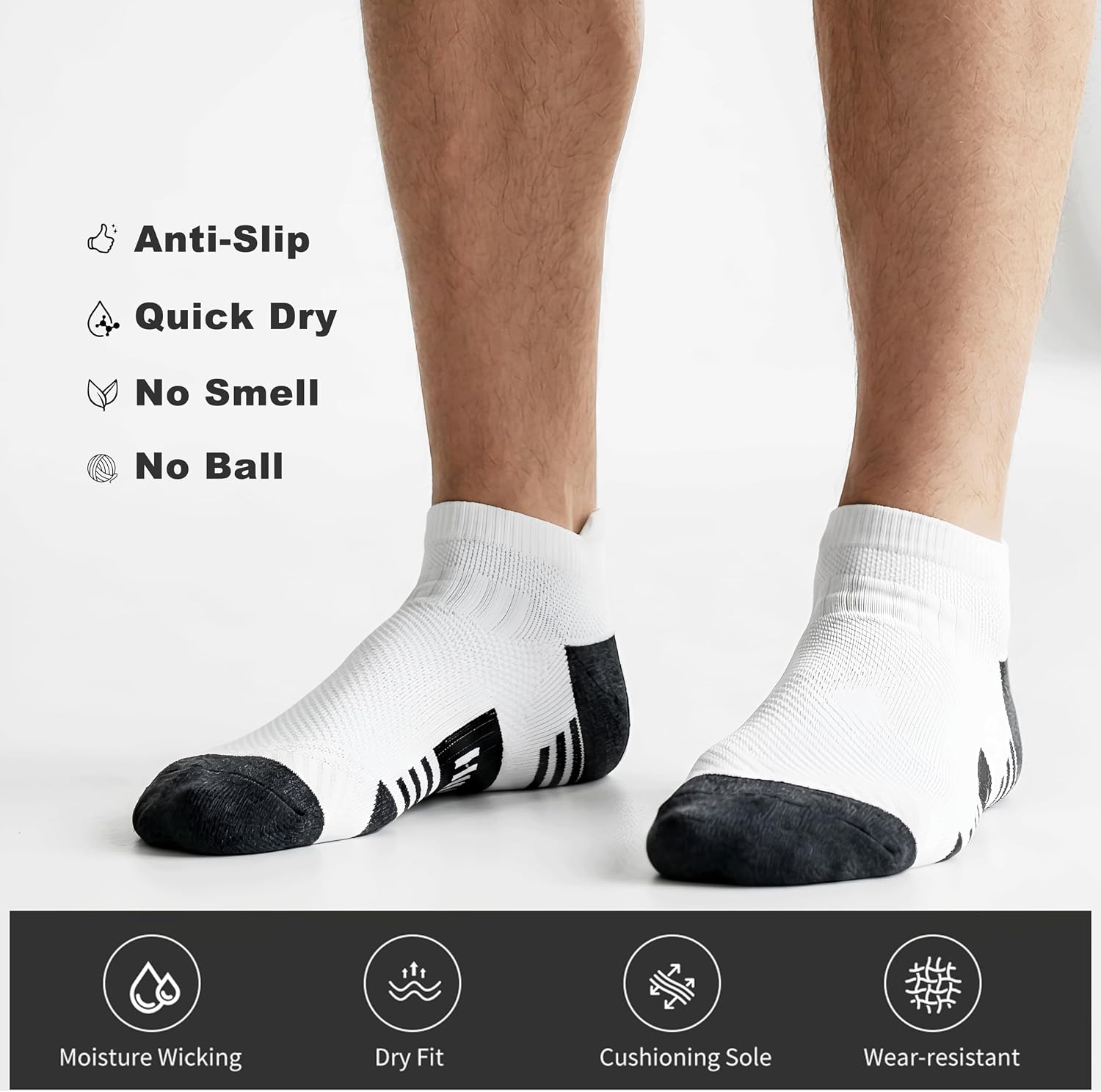 6 Pairs Mens Low Cut Ankle Socks,Comfort Wicking Breathable Cushioned Running|Casual Socks With Arch Support&Heel Tab