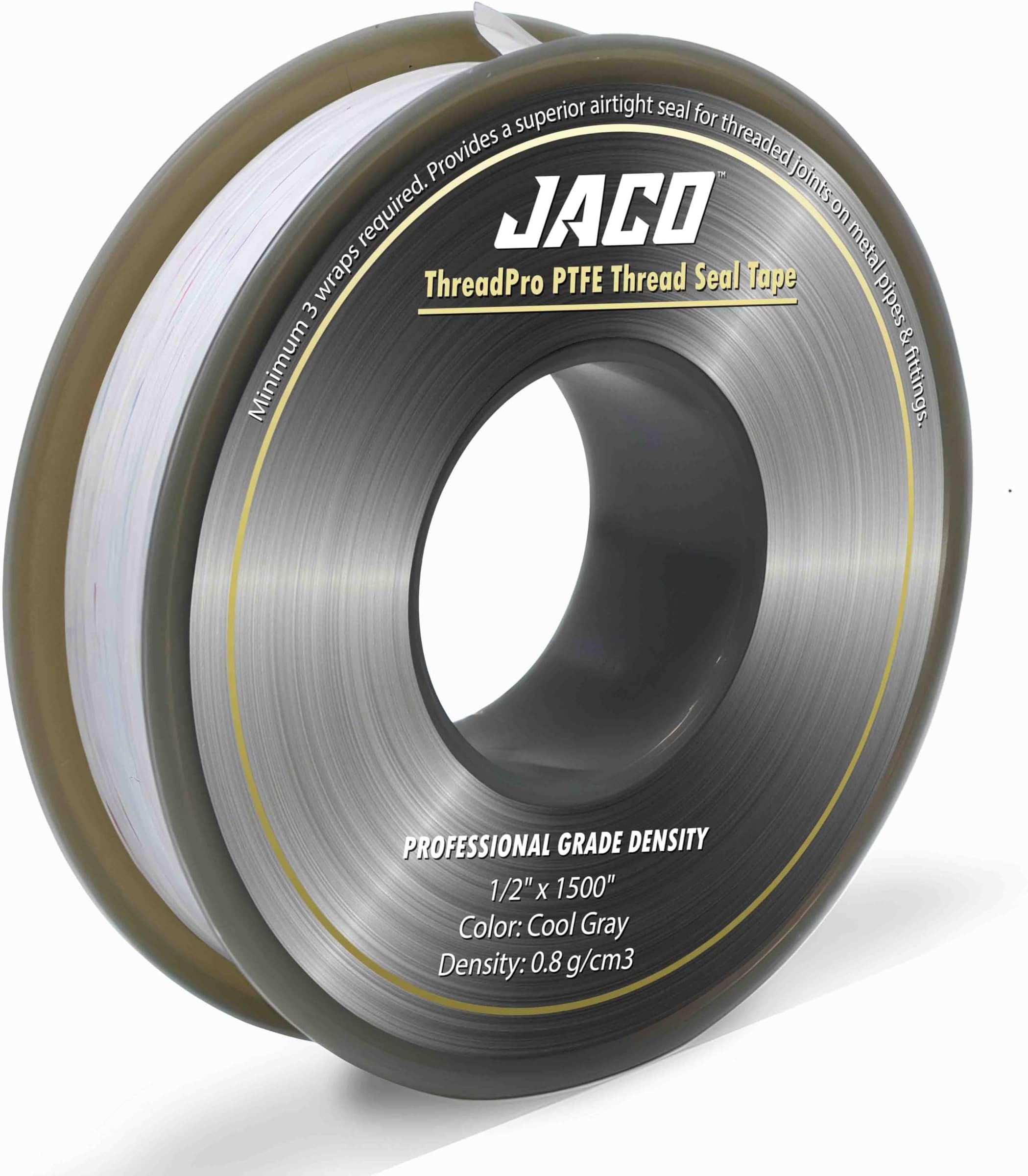 JACO ThreadPro High-Density Thread Seal Tape - 1/2" x 125 ft. (Mega Roll) | Professional PTFE Pipe Sealant | Plumbers Tape