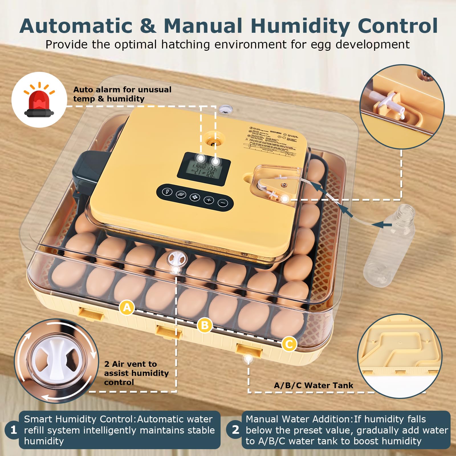 Incubatrice per uova da cova, incubatrice per 56 uova con candela per uova, tornitore automatico per uova, controllo temperatura e umidità, giorno della schiusa, visualizzazione a 360° per pollo