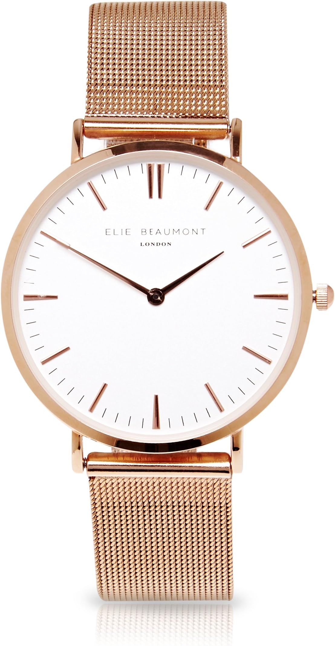 Elie Beaumont Personalised Women's Quartz Large Watch with White Dial Analogue Display Oxford Mesh - EB805 Rose Clear