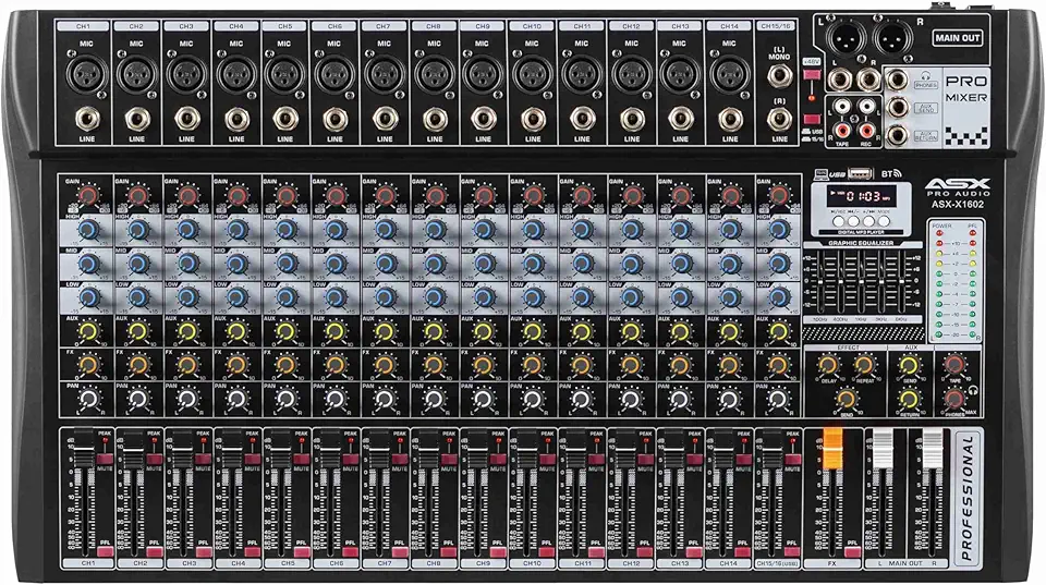 Mesa De Som 16 Canais Asx Com Equalizador Efeito Interface
