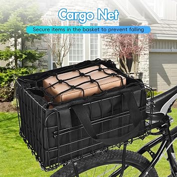 Foldable Bike Baskets 60L Bike Cargo Basket Folding Rear Metal Basket with Removable Liner Bag Rain Cover Net Bag Quick Release for Carrying Grocery Pets