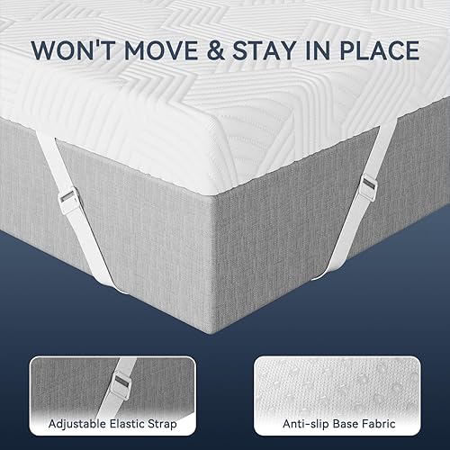 Miniatura 4 de ELEMUSE Cubrecolchón de espuma viscoelástica de gel de 2 pulgadas, tamaño King, cubrecolchón que alivia la presión para dolor de espalda, diseño