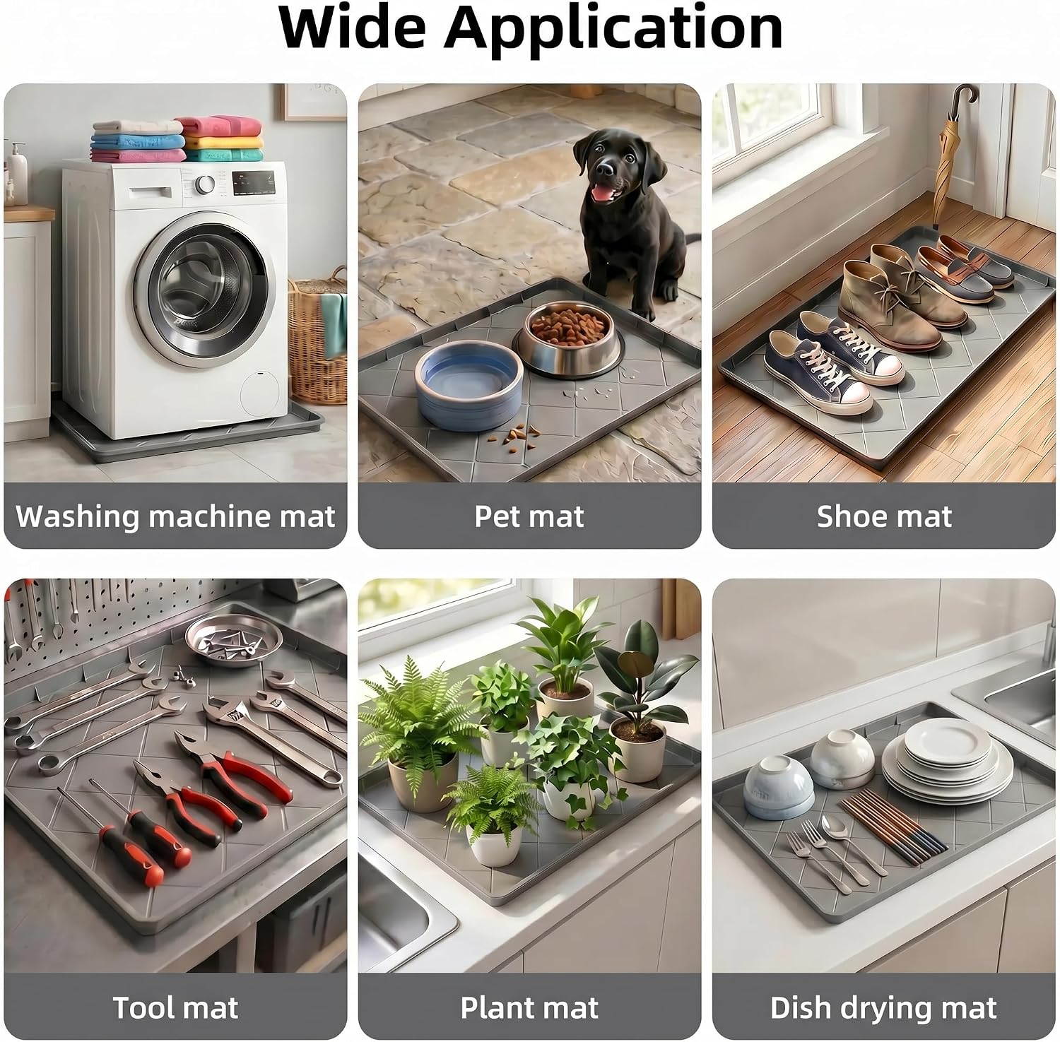 Washing Machine Drain Pan Silicone Mat, 32"x30" 1" Raised Edges Non-Slip Waterproof Washer Drip Tray for Under Washer & Dryer,Anti-Vibration Floor Protector for Refrigerator,Water Dispenser
