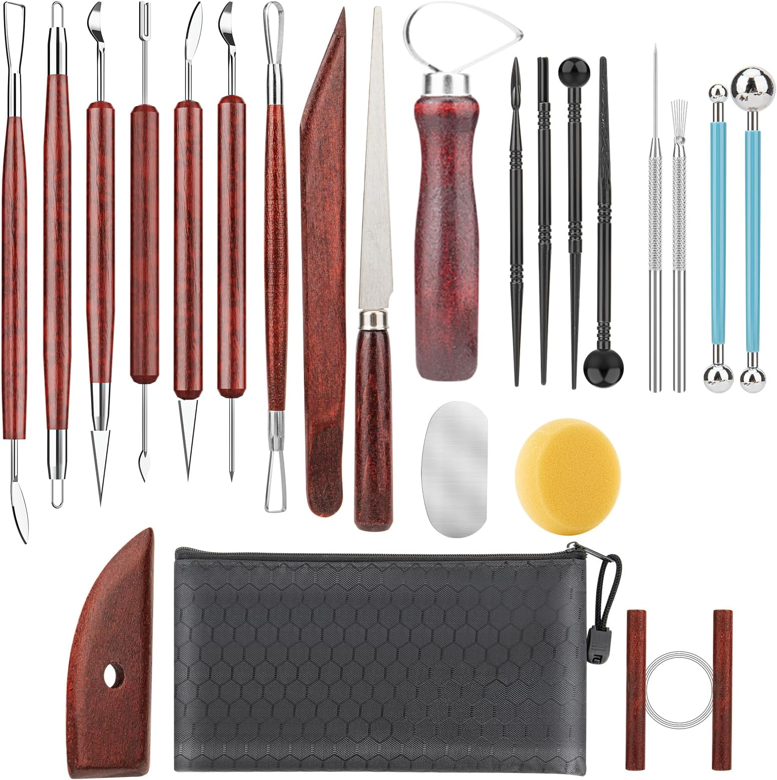 23pcs Dough Tools Carving Ceramic & Pottery Modeling Tools Ceramic Tools Set Polymer Tools Kit Air Dry Clay Tools Carving Molding Ceramic Wheel Craft Supplies Professional Beginner Adult