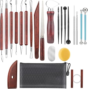 23PCS Clay Tools Sculpting, Ceramic & Pottery Modeling Tool, Ceramics Tools Set, Polymer Tools Kit, Air Dry Clay Tools for Carving, Molding, Pottery Wheel, Crafting Supplies, Pros, Beginners, Adults